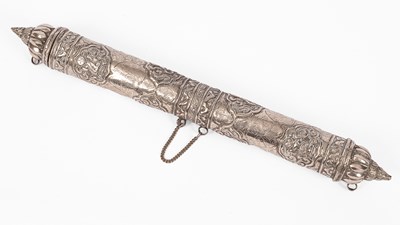 Lot 101 - A Tibetan white metal scroll holder