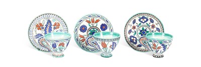 Lot 106 - Three Cantagalli Iznik style coffee cups and saucers