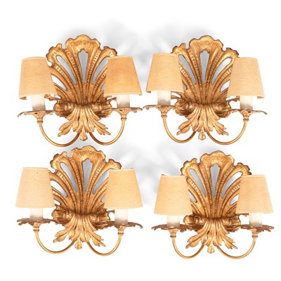 Lot 528 - A set of four two-branch wall lights