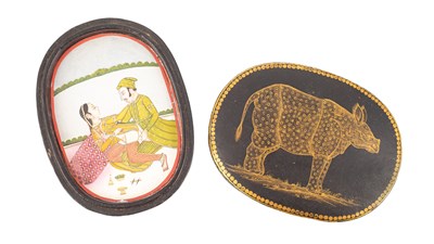 Lot 68 - An Indian oval lacquered box