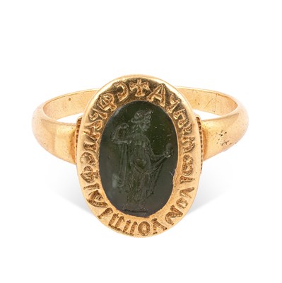 Lot A Roman green jasper intaglio ring