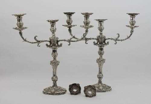 Lot 327 - A fine pair of cast silver candelabra, Thomas...