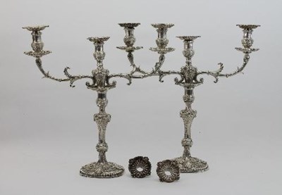 Lot 327 - A fine pair of cast silver candelabra, Thomas...